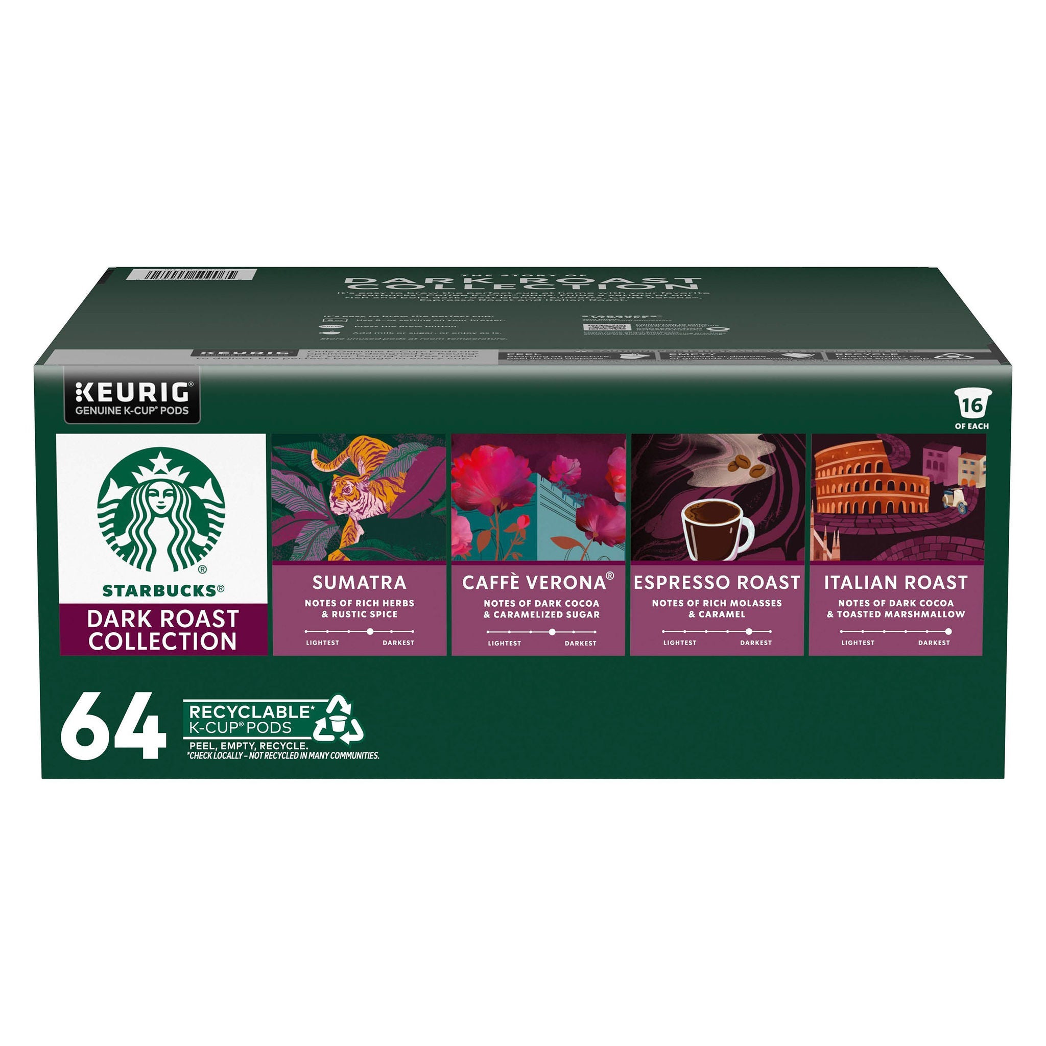 Starbucks Dark Roasts Variety Pack K-Cup Pods, 64 Count