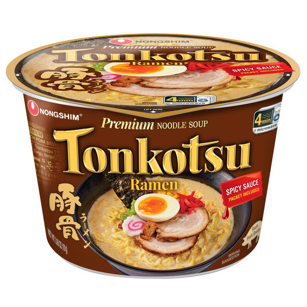 Nongshim Tonkotsu Ramen Premium Noodle Soup, Rich Pork Broth, 3.56 oz, 6 ct