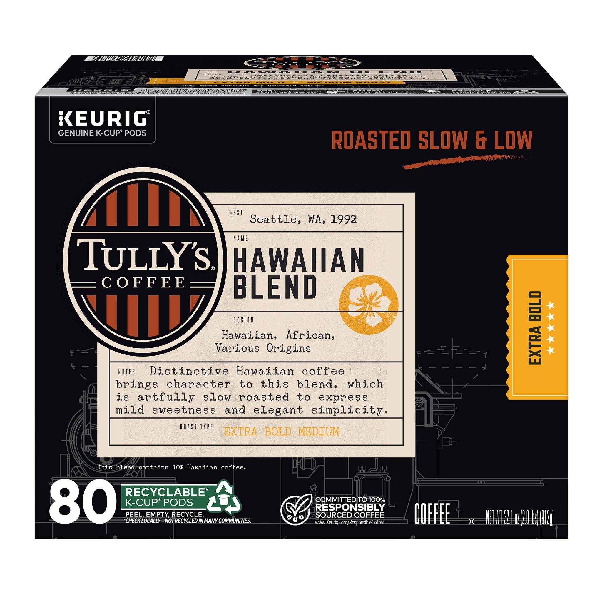 Tully's Coffee Hawaiian Blend K-Cups Pods, 80-count