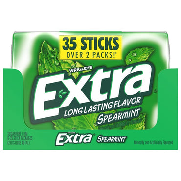 Extra Sugar Free Chewing Gum, Spearmint, Mega Pack, 35 Sticks, 6-count
