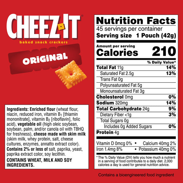 Cheez-It Baked Snack Crackers, Cheddar, 1.5 oz, 45 ct
