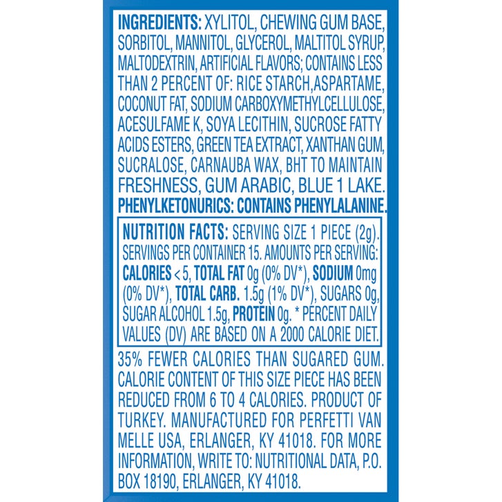 Mentos Pure Fresh Sugar Free Gum, Fresh Mint, 15 Pieces, 10-count
