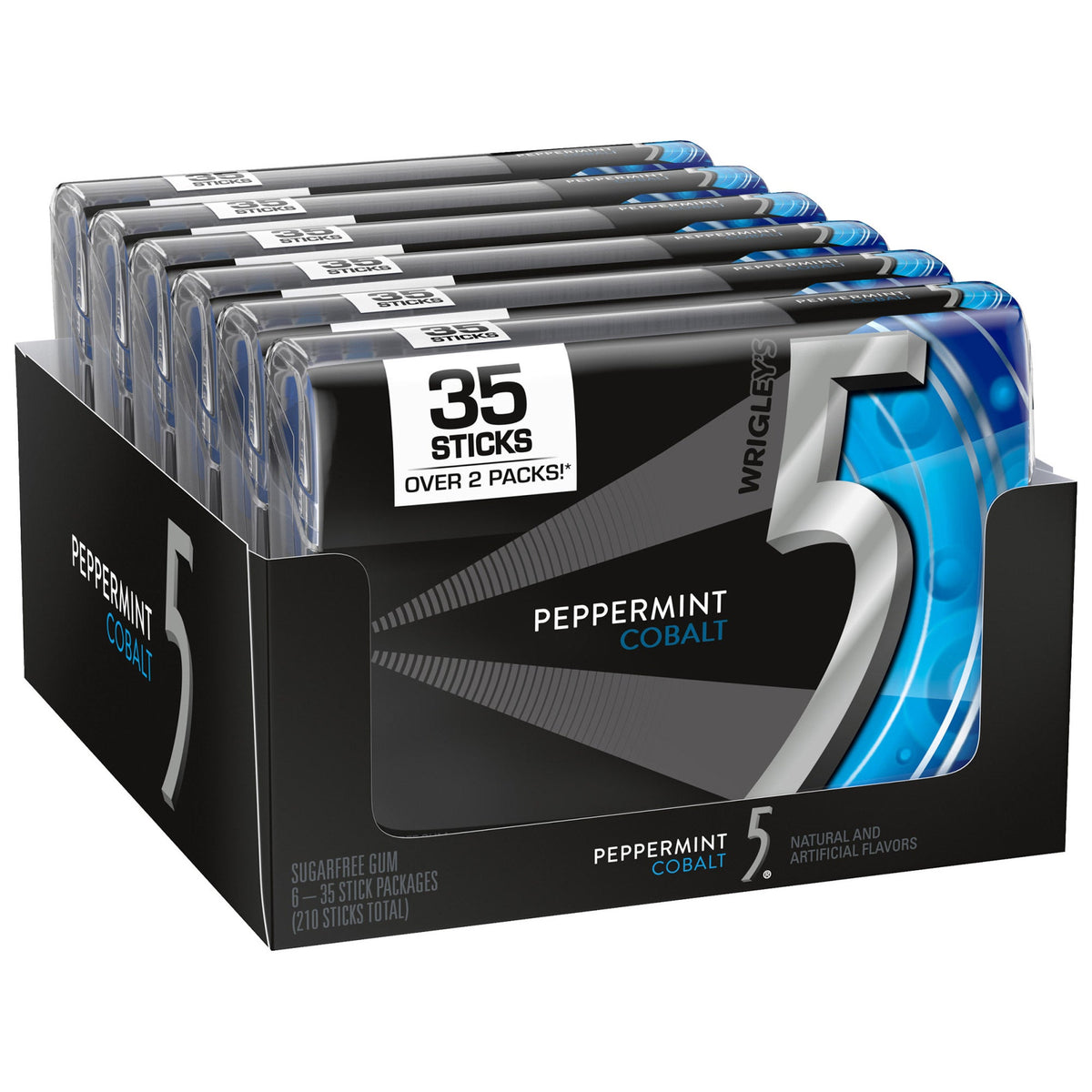 5 Gum Sugar Free Chewing Gum, Peppermint Cobalt, Mega Pack, 35 Sticks, 6-count