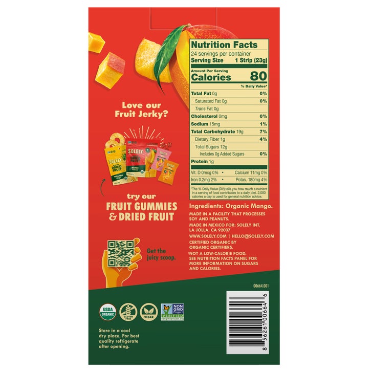 Solely Organic Fruit Jerky, Mango, 0.8 oz, 24-count
