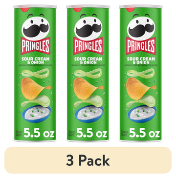 (3 pack) Pringles Sour Cream and Onion Potato Crisps Chips, Lunch Snacks, 5.5 oz Canister