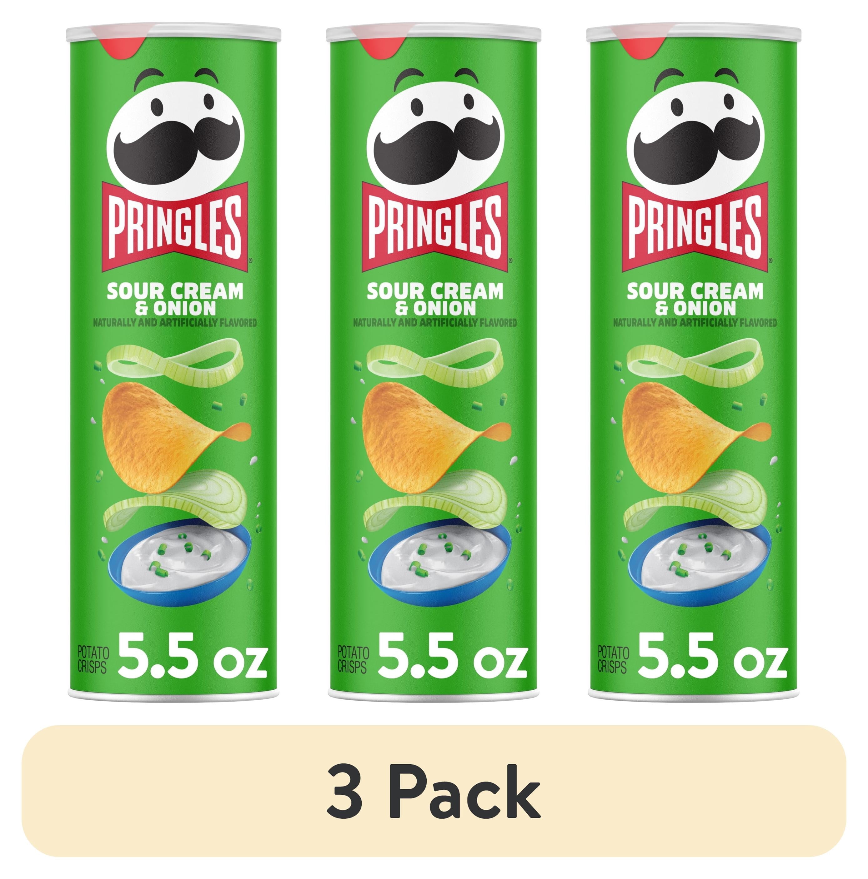(3 pack) Pringles Sour Cream and Onion Potato Crisps Chips, Lunch Snacks, 5.5 oz Canister