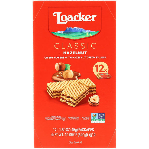 Loacker Classic Crispy Wafers, Hazelnut, 1.59 oz, 12 ct