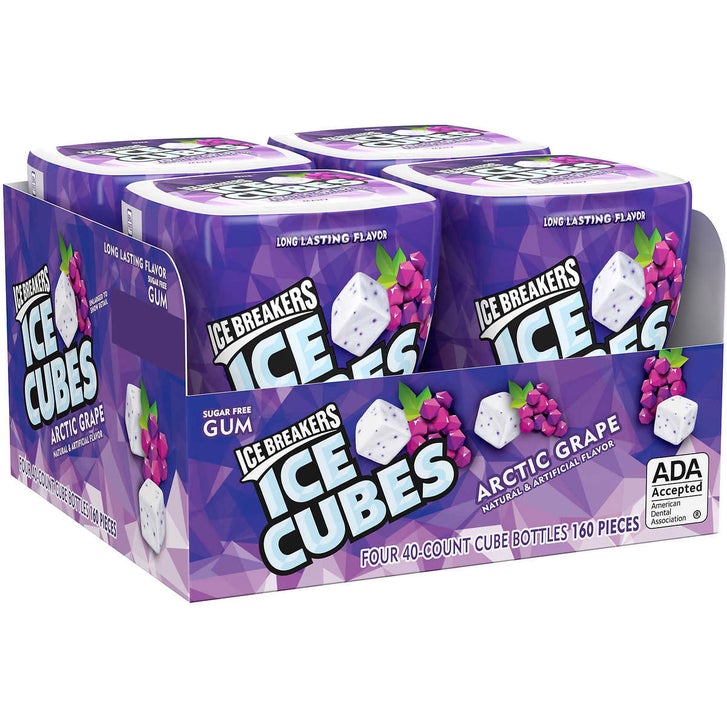 Ice Breakers Ice Cubes Sugar Free Gum, Arctic Grape, 40 pieces, 4 ct, 160 pieces