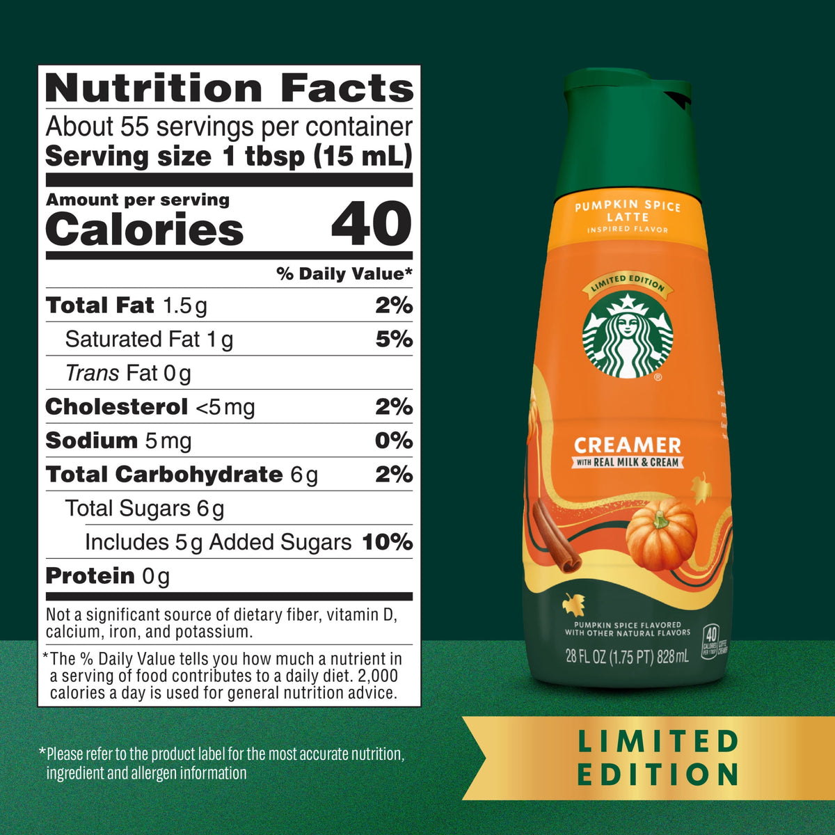 Starbucks Pumpkin Spice Latte Liquid Coffee Creamer, 28 fl oz Bottle