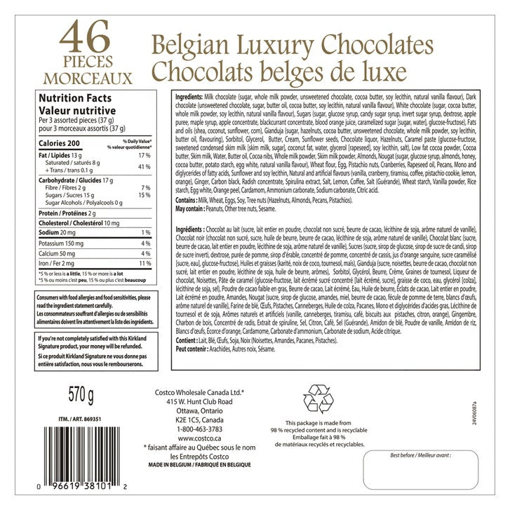 Kirkland Signature Belgian Luxury Chocolates, 46-count, Assorted Colors