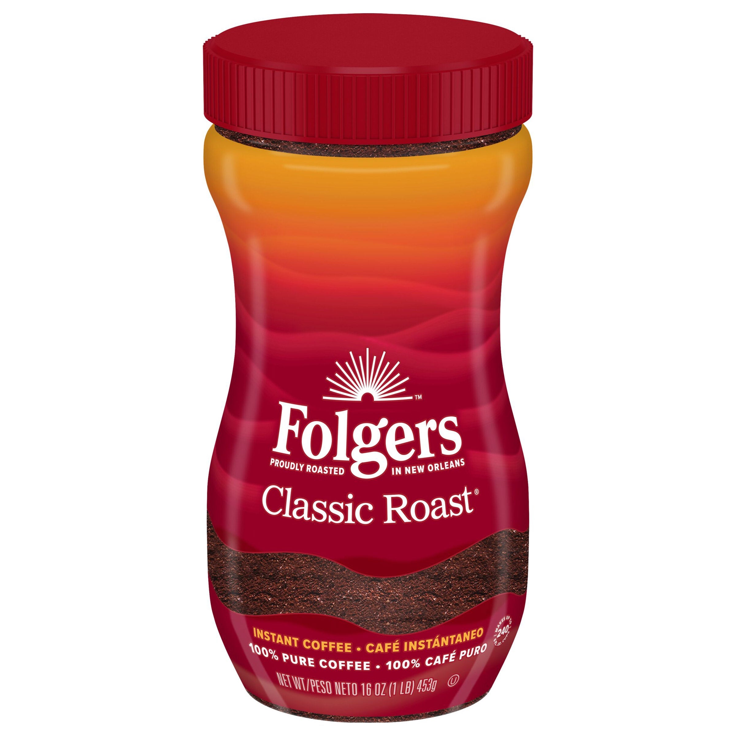 Folgers Instant Coffee Classic Roast Coffee, 16 oz