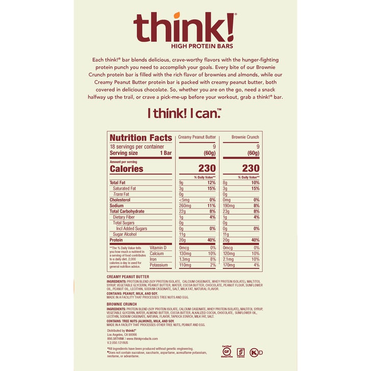 Think Thin High Protein Bar, Variety Pack, 2.1 oz, 18-count