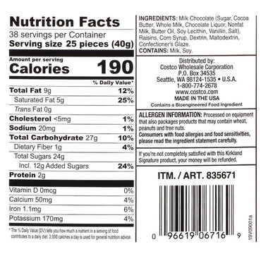 Kirkland Signature Raisins, Milk Chocolate, 3.4 lb