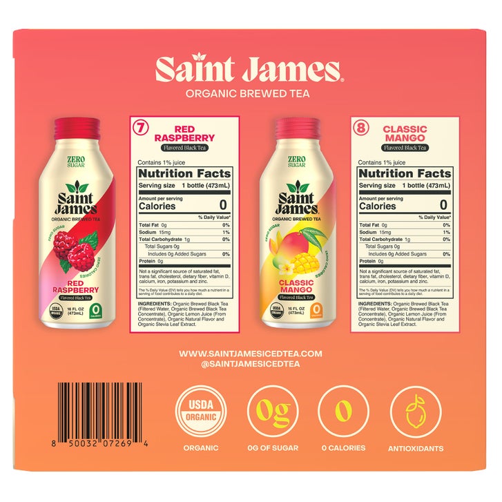 Saint James Organic Brewed Tea, Variety Pack, 16 fl oz, 15-count