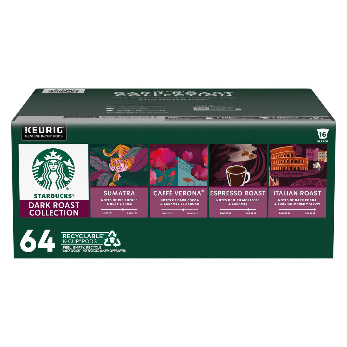 Starbucks Dark Roasts Variety Pack K-Cup Pods, 64 Count