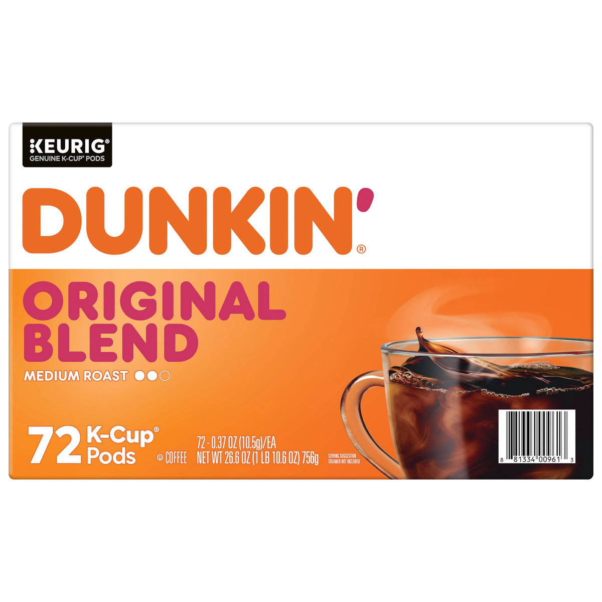 Dunkin' Donuts Original Blend Medium Roast K-Cup Pods, 72 Count