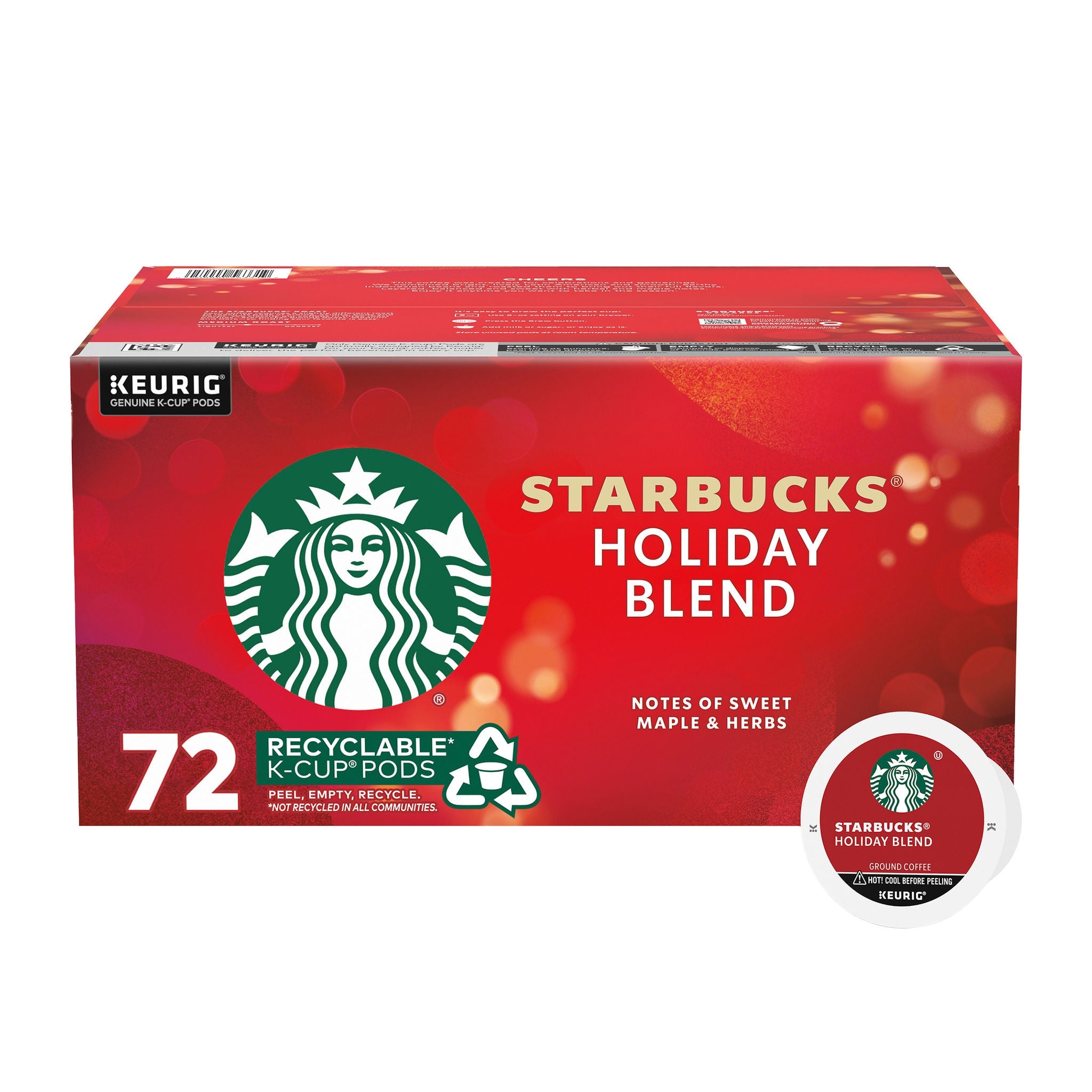 Starbucks Holiday Blend Medium Roast K-Cup Pods, 72 Count