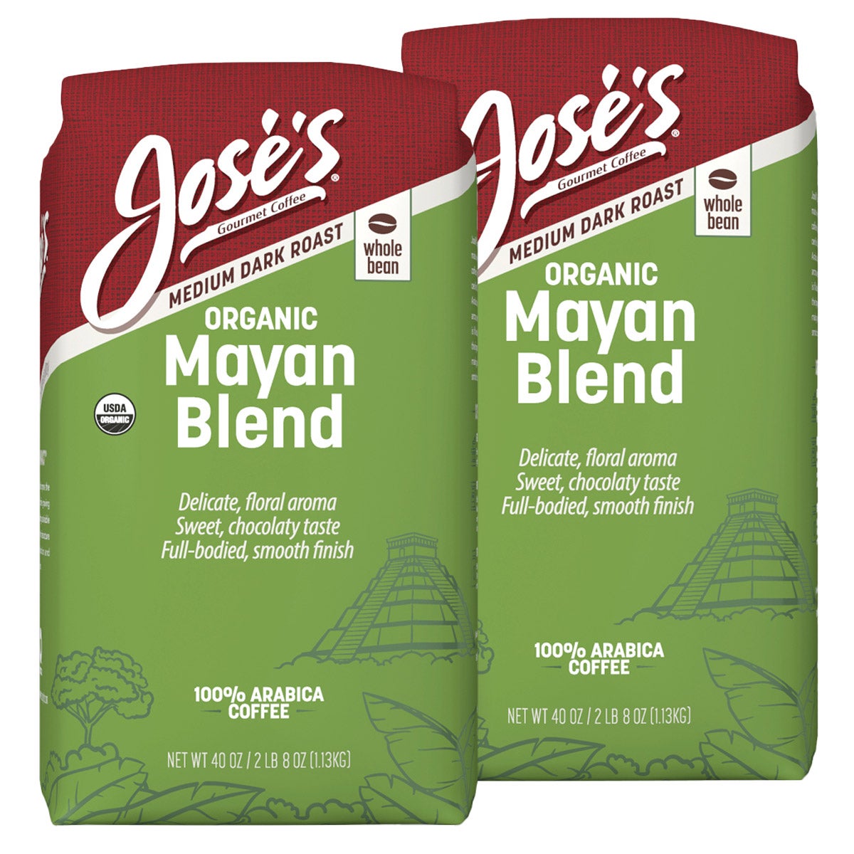 Jose's 100% Organic Mayan Whole Bean Coffee, 2.5 lb, 2-Pack