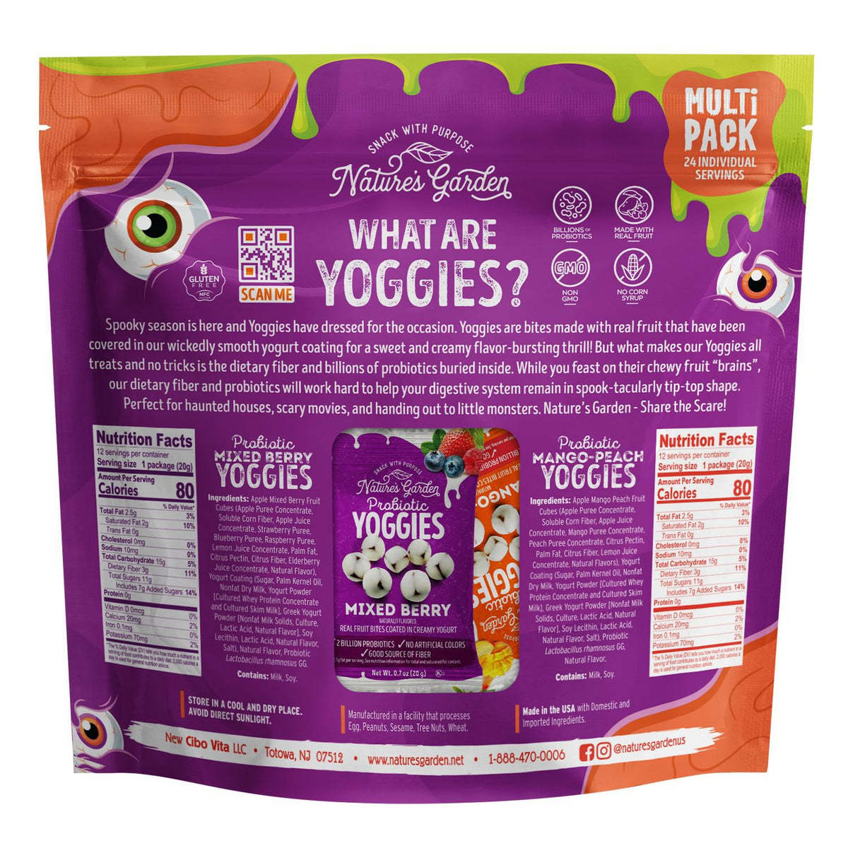 Nature's Garden Probiotic Halloween Yoggies, Variety Pack, 0.7 oz., 24 pk.