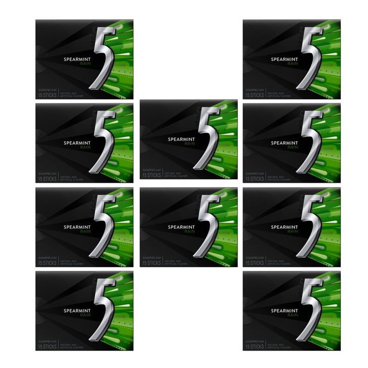 5 Gum Sugar Free Gum, Spearmint Rain Chewing Gum, 15 Sticks, 10-count