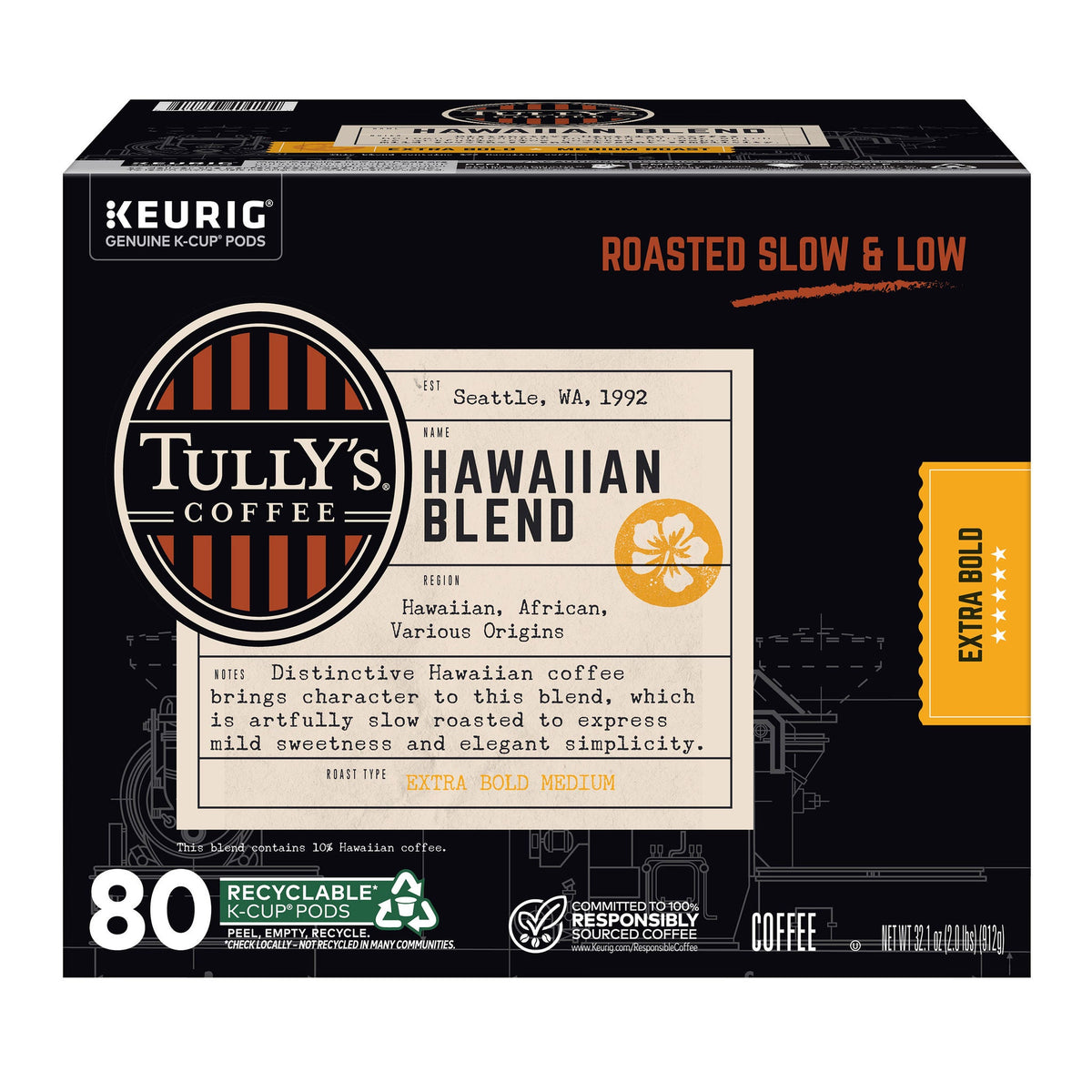 Tully's Coffee Hawaiian Blend K-Cups Pods, 80-count
