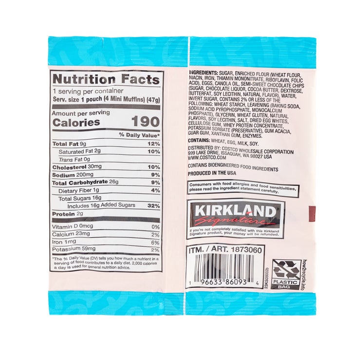 Kirkland Signature Mini Muffin Bites, Chocolate Chip, 1.65 oz, 20-count