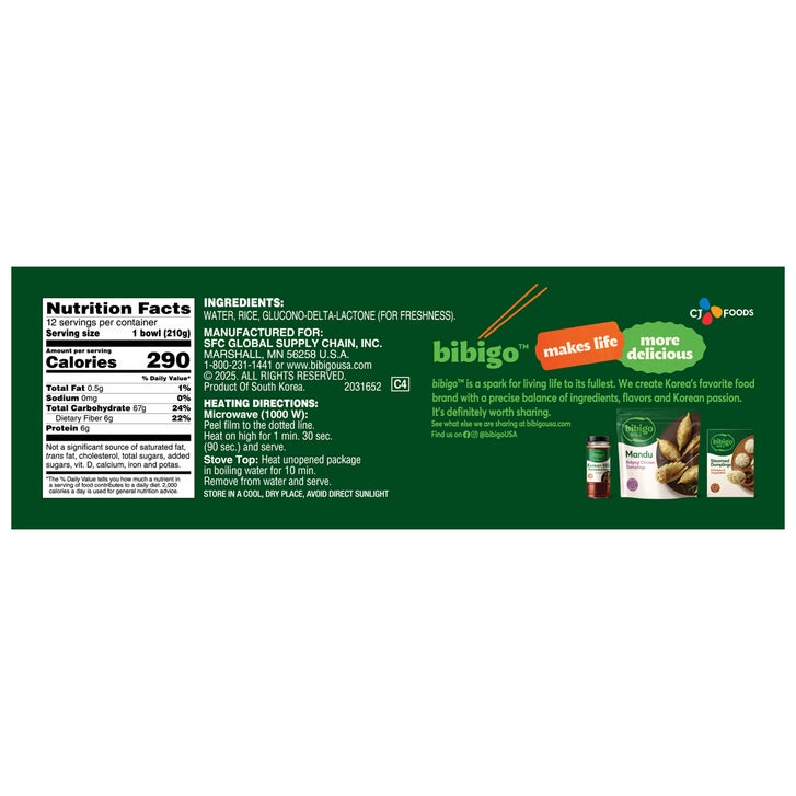 Bibigo, Cooked Sticky White Rice Bowls, Medium Grain, 7.4 oz, 12-Count