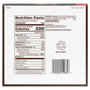 Dove Dark Chocolate Candy Bars, Full Size, 1.44 oz, 18-count