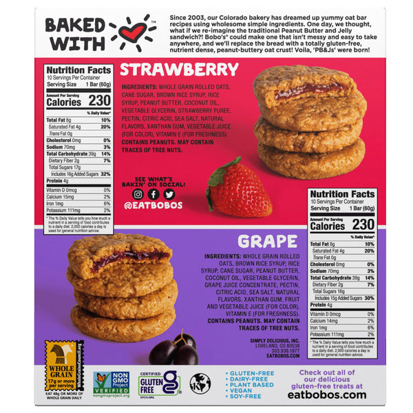Bobo's PB&J's Oat Bar, Variety Pack, 2.1 oz, 20 ct