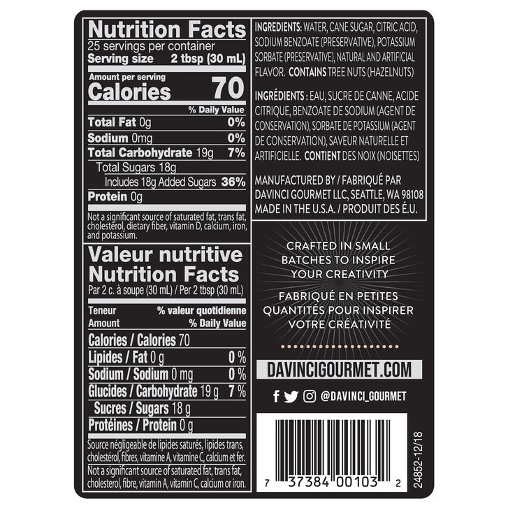 DaVinci Classic Syrup, Hazelnut, 25.4 oz