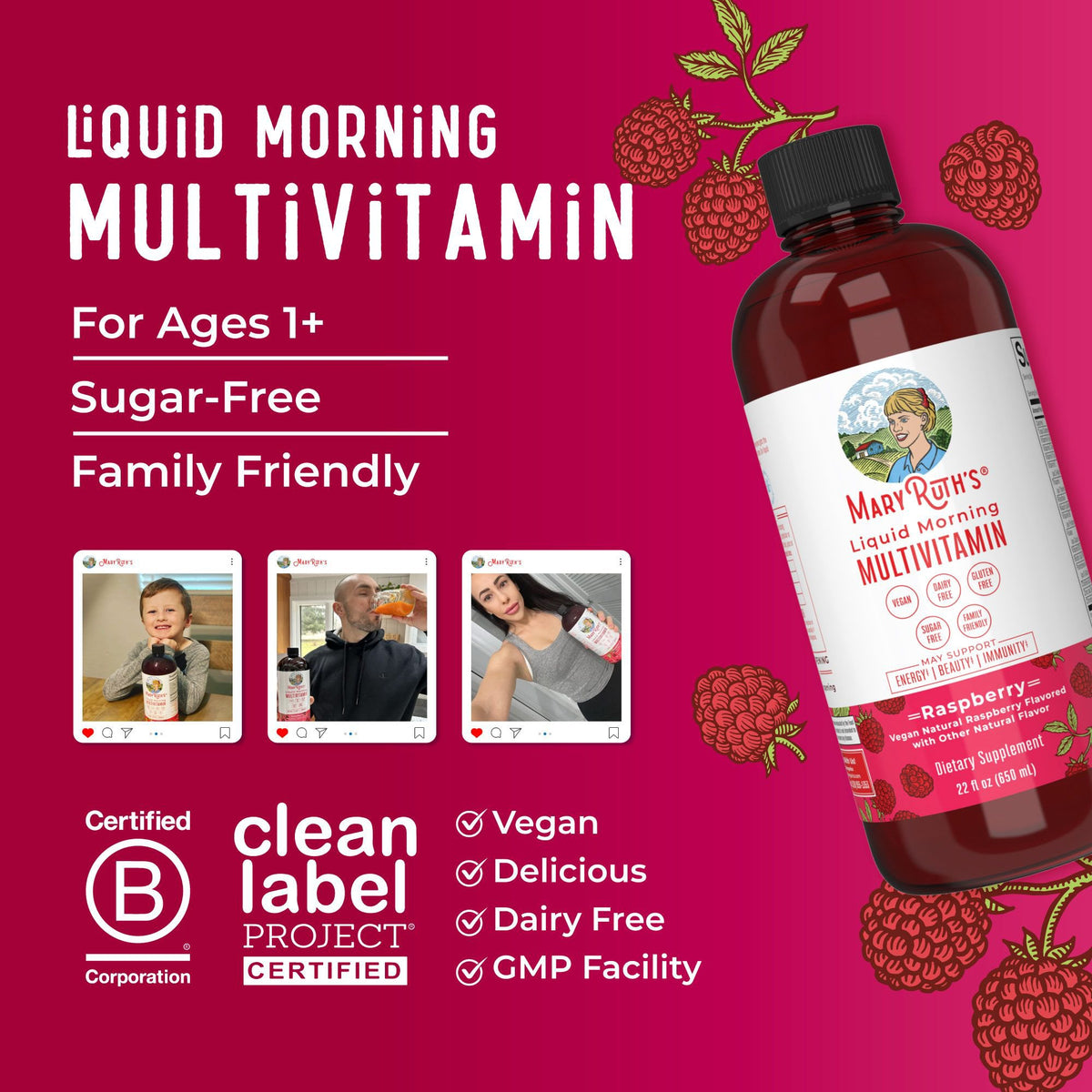 MaryRuth's Liquid Morning Multivitamin, Raspberry, 22 fl. oz., 2 pk.