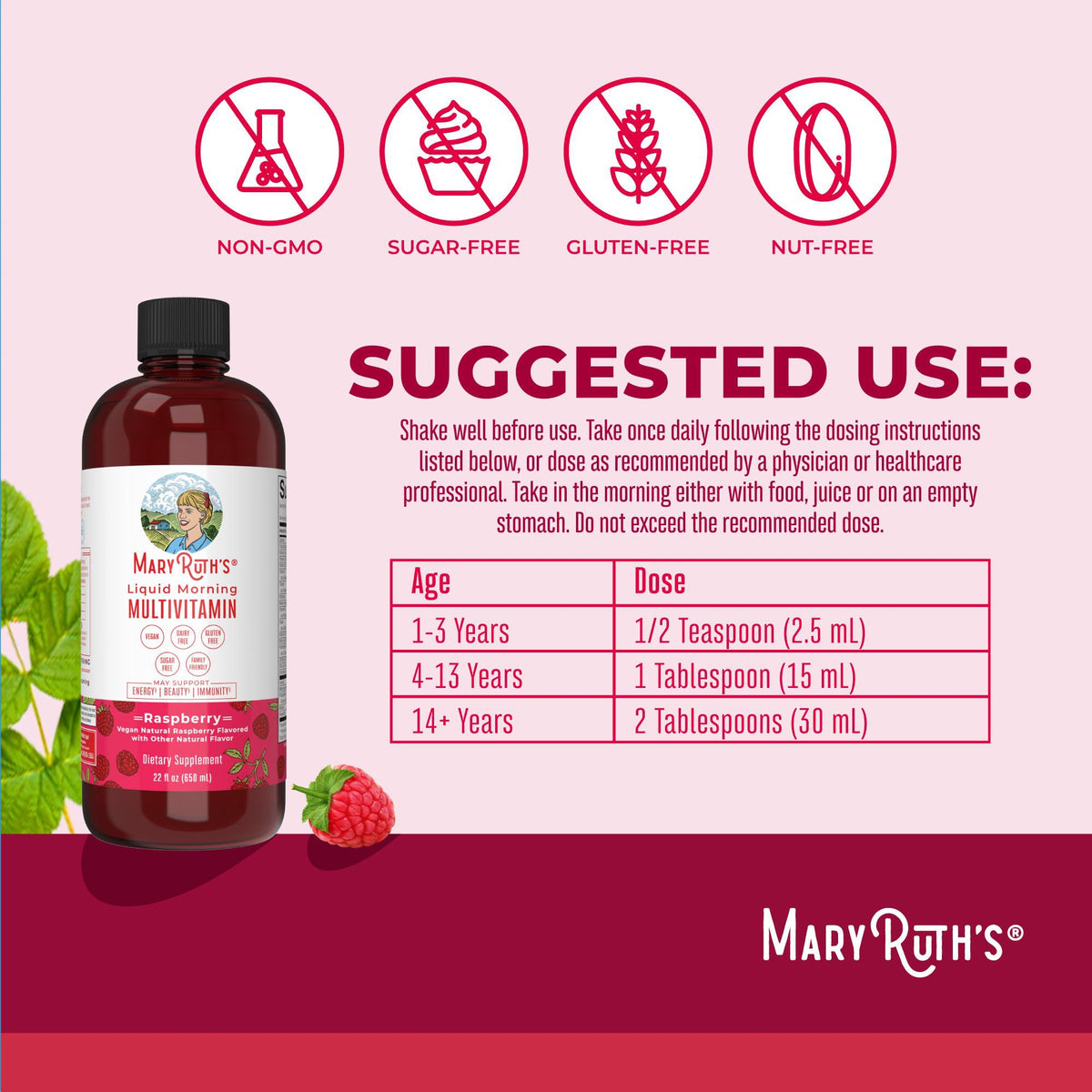 MaryRuth's Liquid Morning Multivitamin, Raspberry, 22 fl. oz., 2 pk.