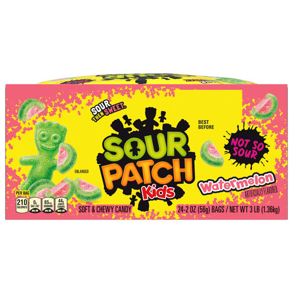 SOUR PATCH KIDS Soft & Chewy Candy, Watermelon, 2 oz, 24 ct