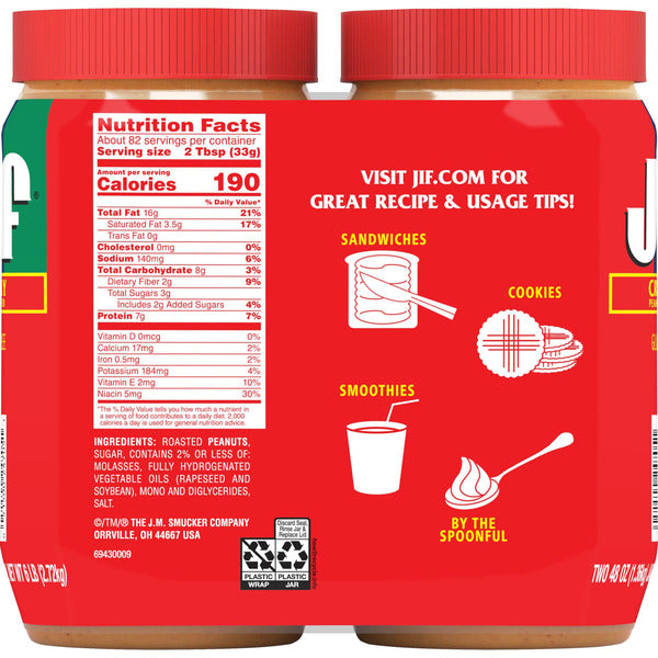 Jif Creamy Peanut Butter, 48 oz, 2 ct