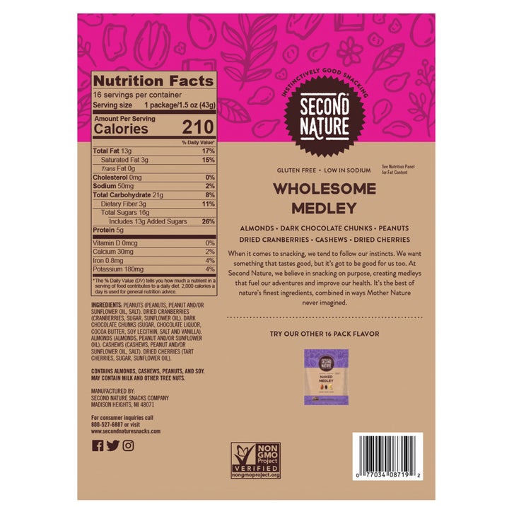Second Nature Trail Mix, Wholesome Medley, 1.5 oz, 16-count