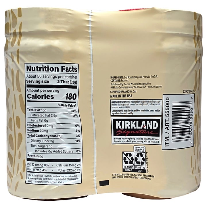 Kirkland Signature Organic Peanut Butter, 28 oz, 2-count