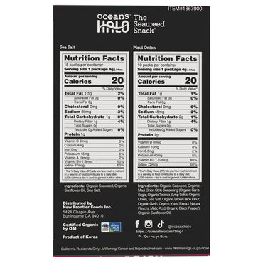 Ocean's Halo Organic Seaweed Snack, Maui Onion & Sea Salt, 0.14 oz, 25 ct