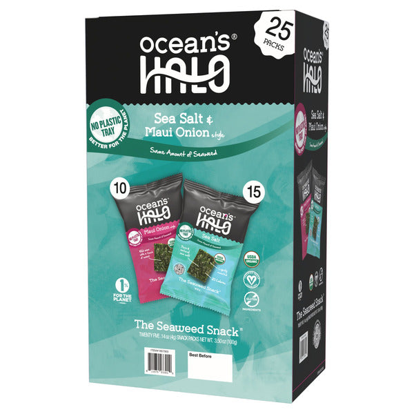 Ocean's Halo Organic Seaweed Snack, Maui Onion & Sea Salt, 0.14 oz, 25 ct