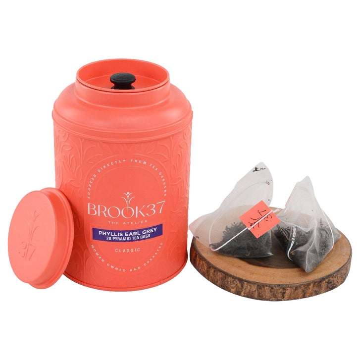 Brook 37 Curated Indulgence Tea Gift Collection, 4 Tins, 80 Total Plant Based Pyramid Bags