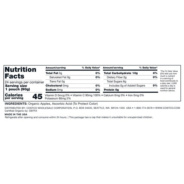 Kirkland Signature, Organic Applesauce, 3.17 oz, 24-Count