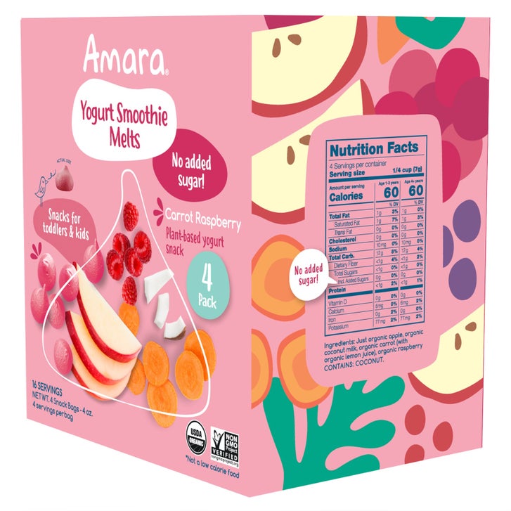 Amara Organic Yogurt Smoothie Carrot Raspberry Melts, 4 (1 oz) bag per box