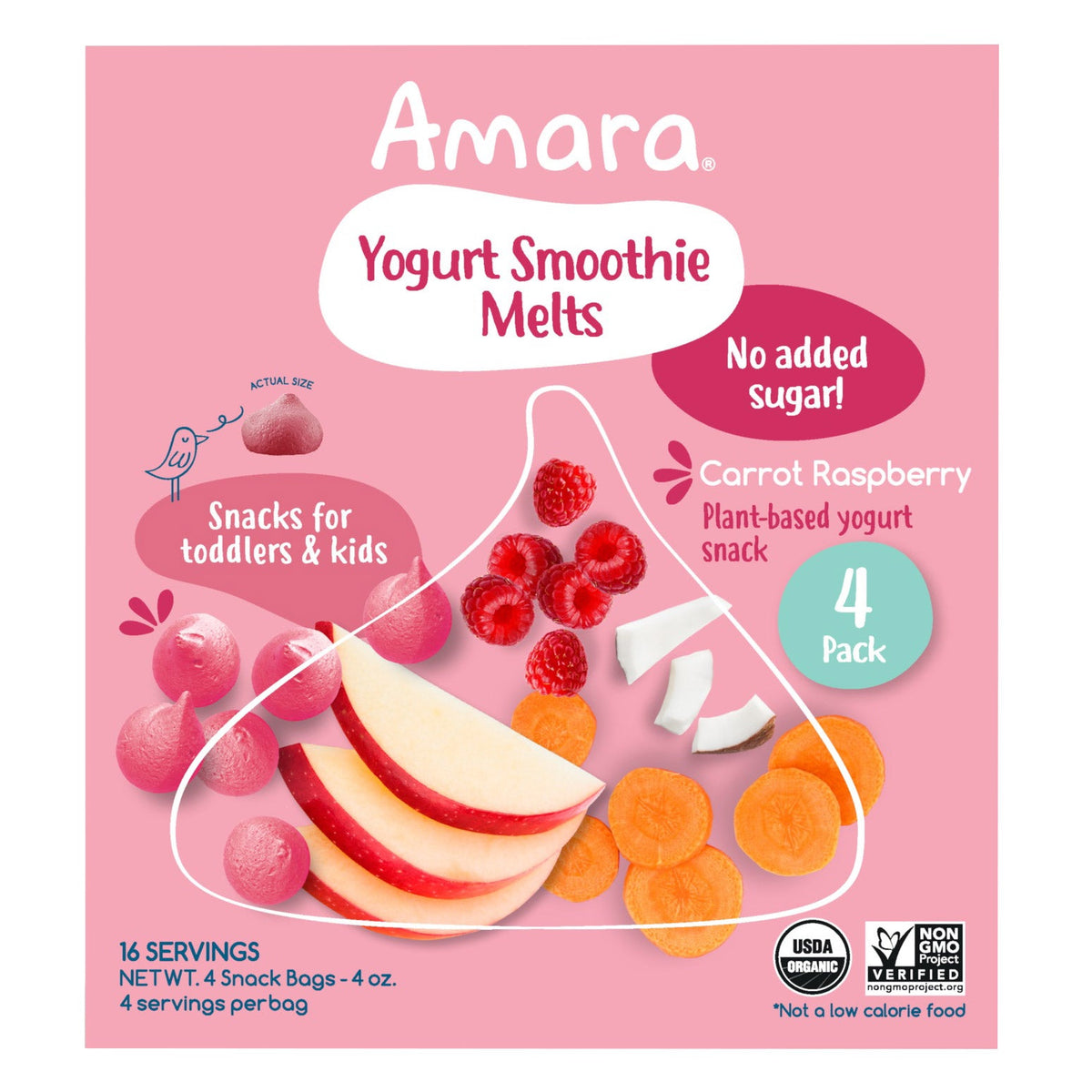 Amara Organic Yogurt Smoothie Carrot Raspberry Melts, 4 (1 oz) bag per box