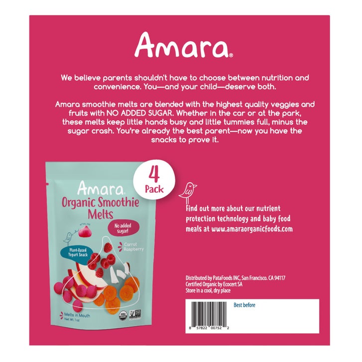 Amara Organic Yogurt Smoothie Carrot Raspberry Melts, 4 (1 oz) bag per box