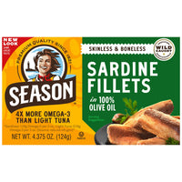 Season Sardine Fillets In 100% Olive Oil, Wild Caught, Skinless & Boneless, 4.375 oz, 6-Count