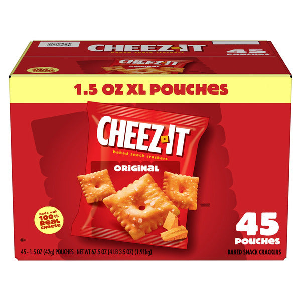 Cheez-It Baked Snack Crackers, Cheddar, 1.5 oz, 45 ct