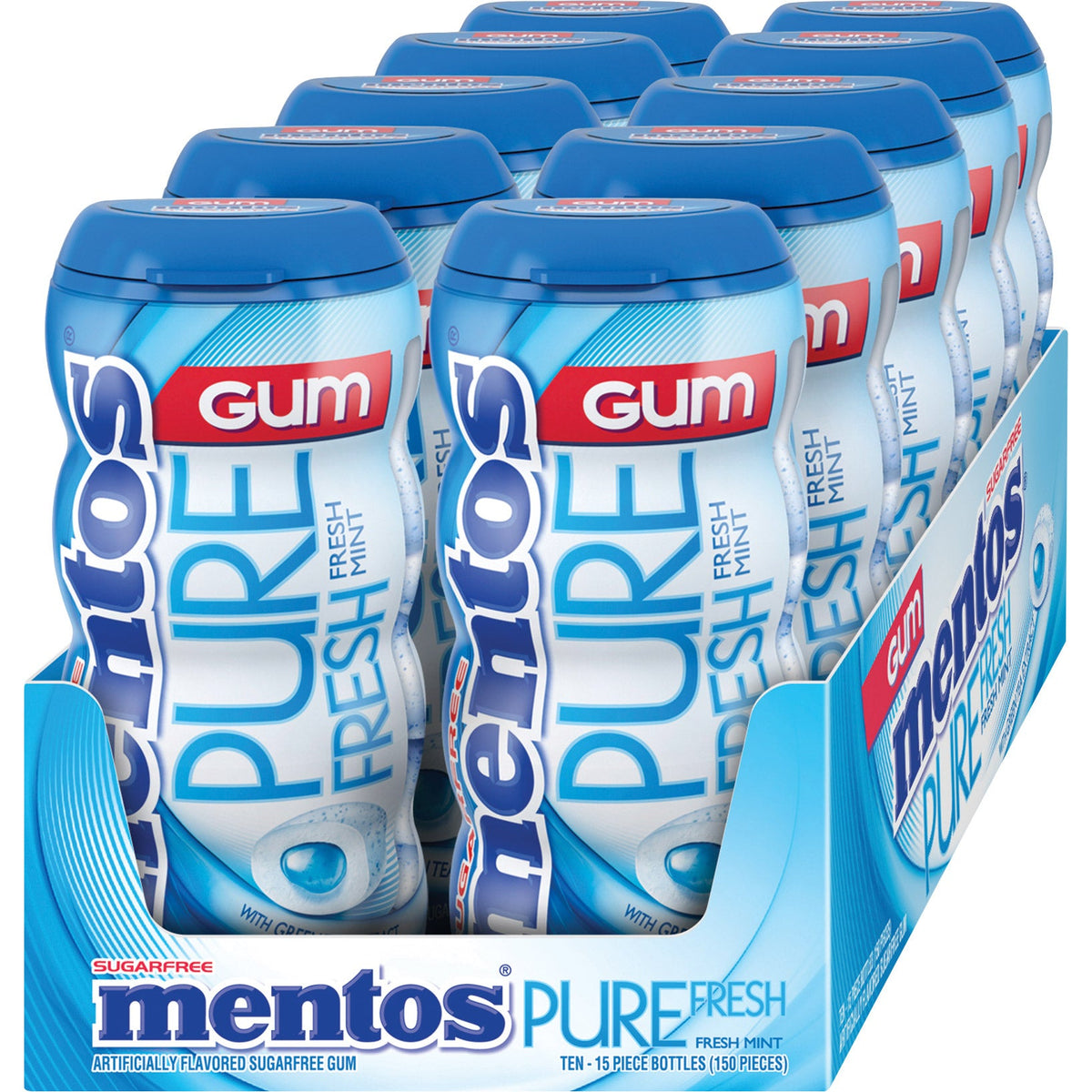 Mentos Pure Fresh Sugar Free Gum, Fresh Mint, 15 Pieces, 10-count