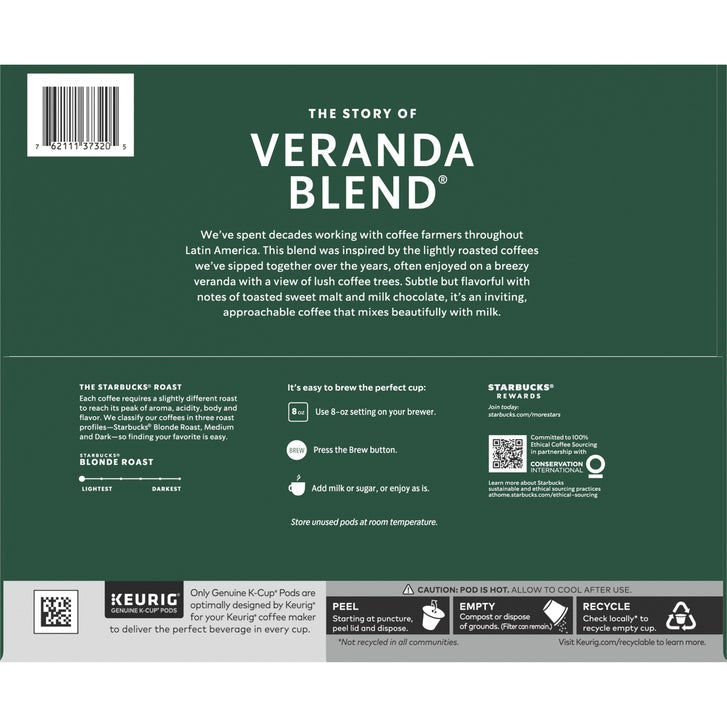 Starbucks Coffee Veranda Blend Blonde Roast K-Cup, 72-count