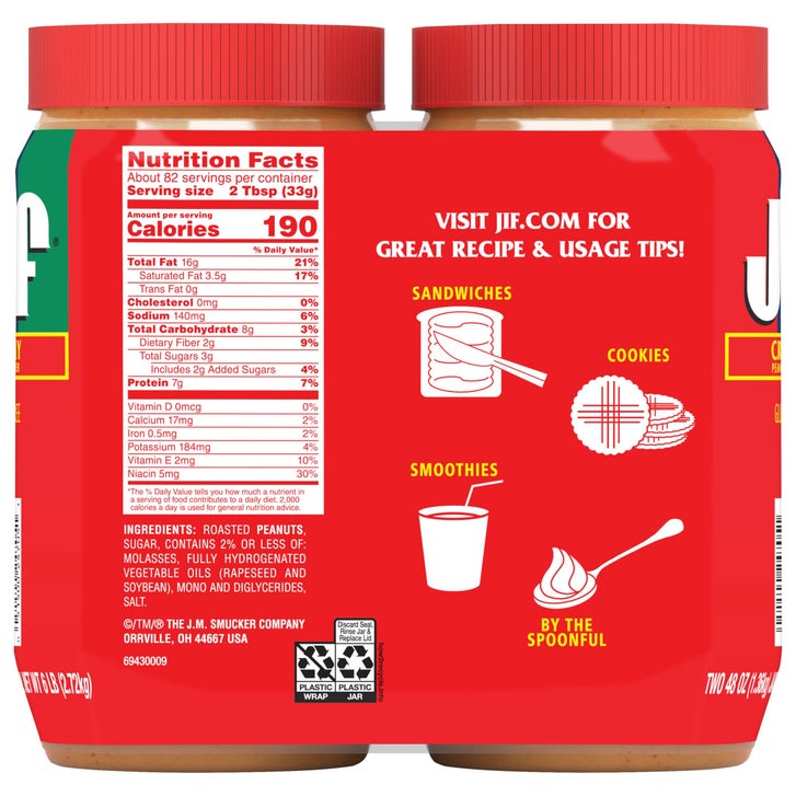 Jif Creamy Peanut Butter 48 oz, 2-Count