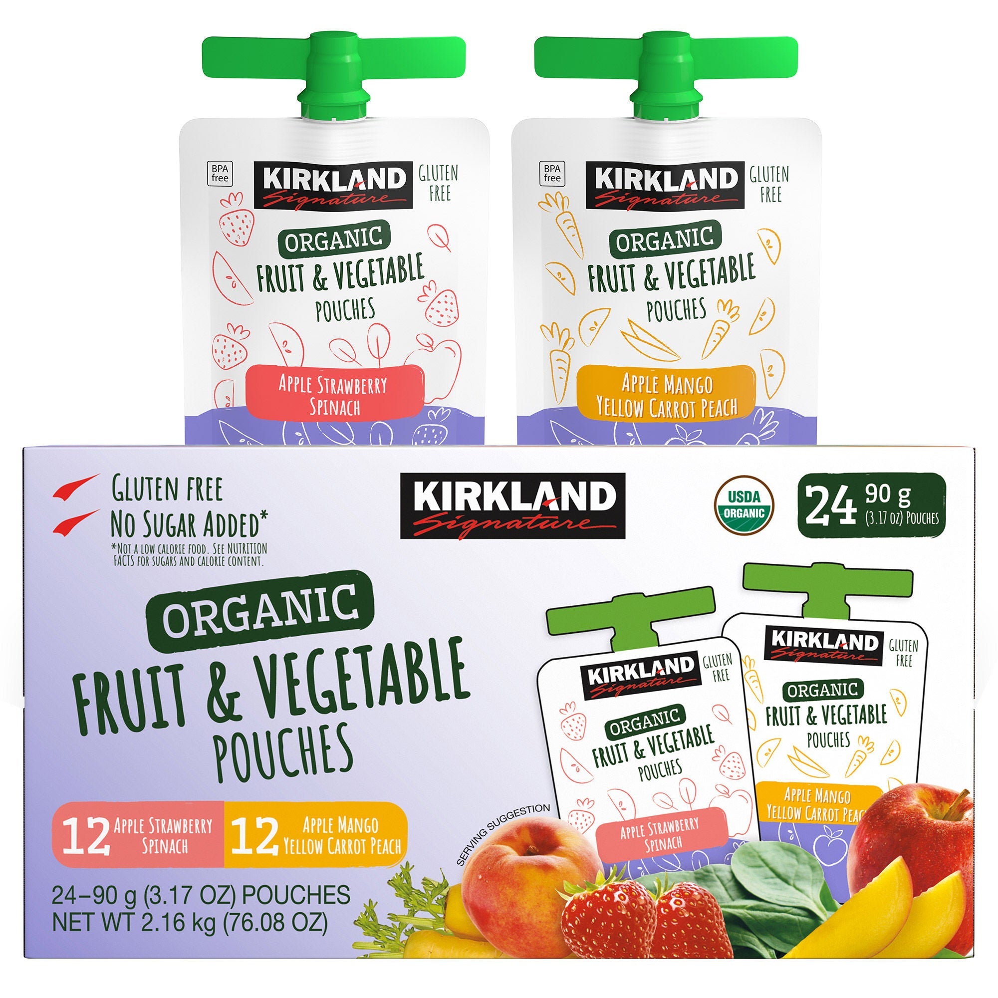 Kirkland Signature, Organic Fruit and Vegetable Pouches, Variety Pack, 3.17 oz, 24-count
