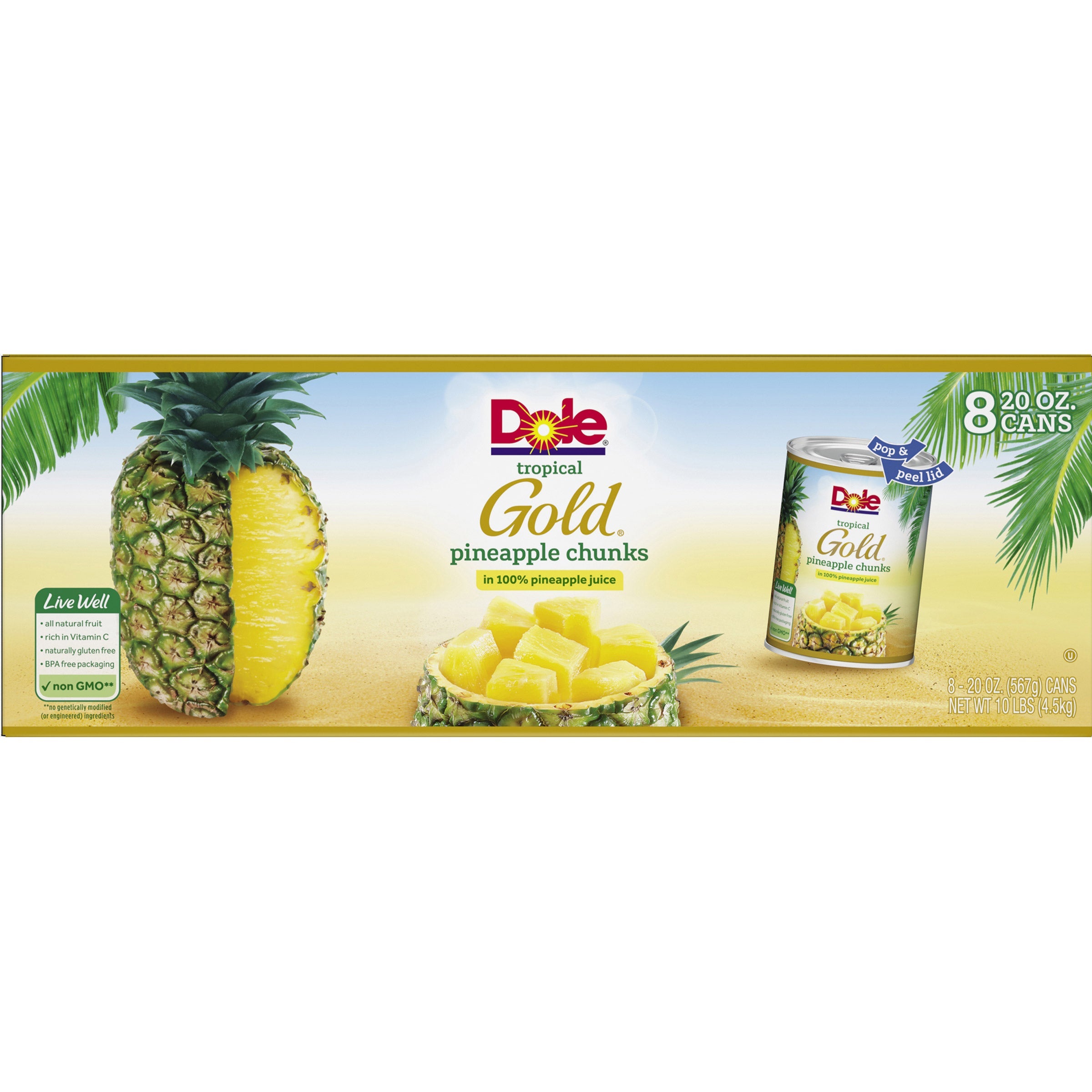 Dole Tropical Gold Pineapple Chunks, 20 oz, 8-count